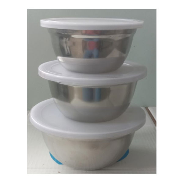 3 Pcs Set Mixing Bowl Stainless Steel with led in Plain Plastic Bag